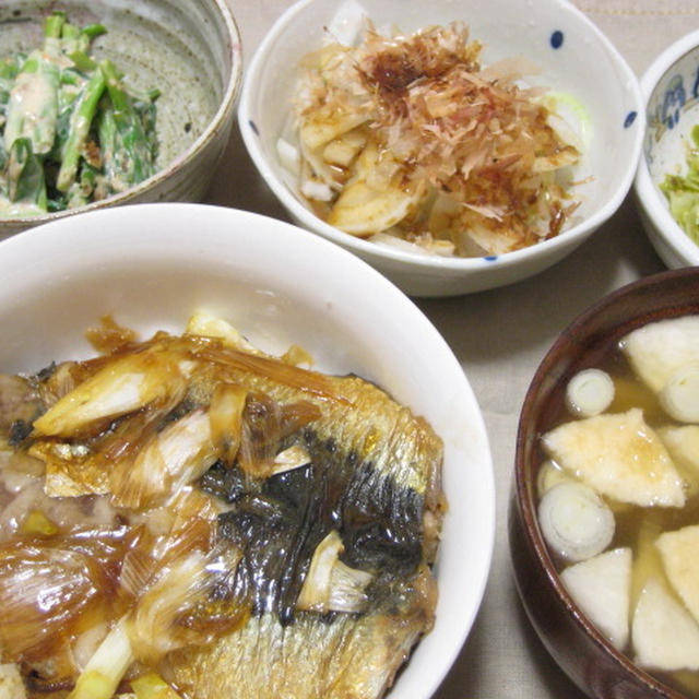 昨日の夕飯(6/14)：イワシのかば焼き丼他