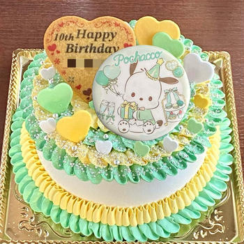 【ポチャッコのケーキ】エメラルドグリーンのフリルデコレーション♡
