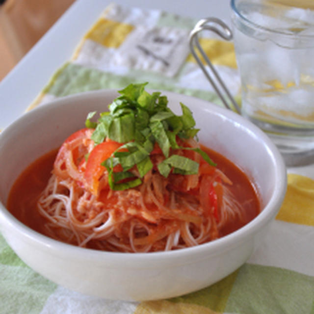 夏のおさがり　素麺deスープパスタ風