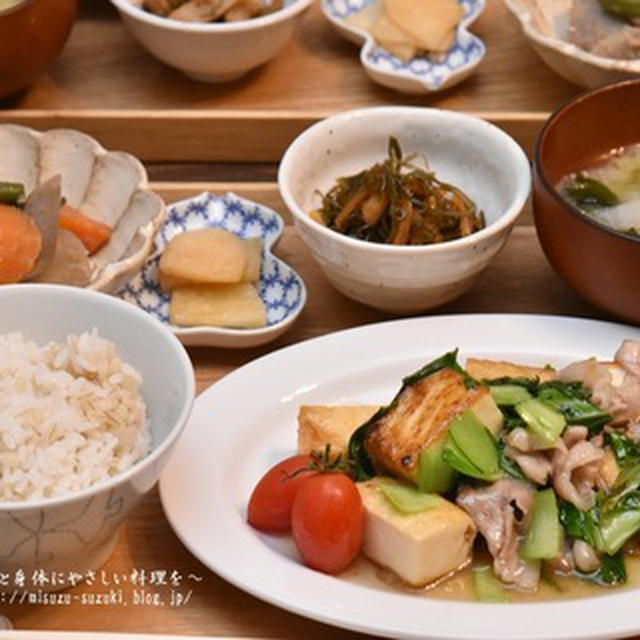 豚バラ厚揚げ豆腐とチンゲン菜のあんかけ定食