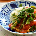 トマトとアスパラガスの塩餡かけご飯
