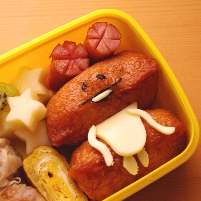 いなりずしを思いつきで「なめこ」にしてみました☆「おさわり探偵なめこ」のキャラ弁当