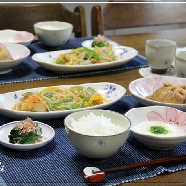 たらの野菜あんかけ＆野菜の油揚げ包み　チェリーセージ