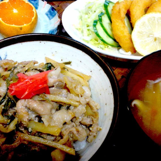 超マッハで作った夕食！　手作り焼肉のタレで変わり豚丼　＆　息子くん波に乗ったな(^^♪