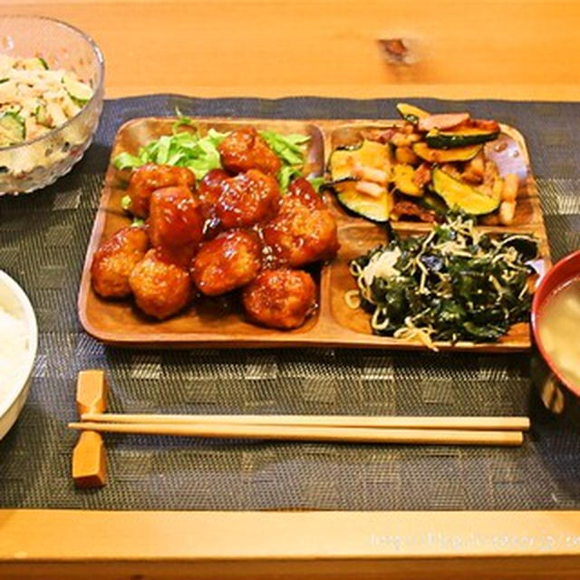 肉団子の甘酢あんの献立