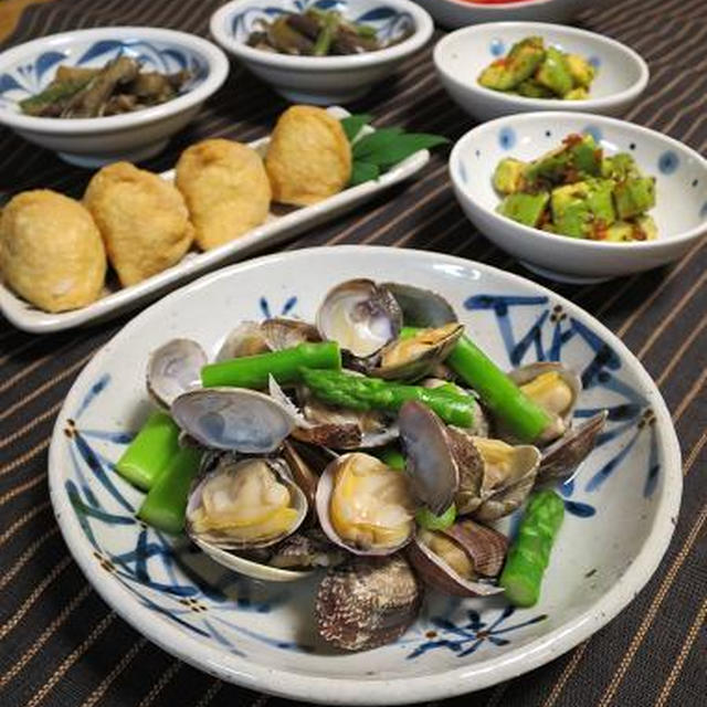 大粒アサリの酒蒸しと茄子の味噌煮