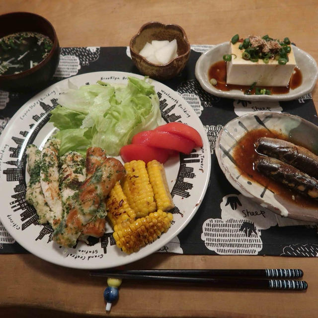 ささみの青のりステッィクで居酒屋風の晩ご飯　と　「エル」「ラッキー」「コーちゃん」♪