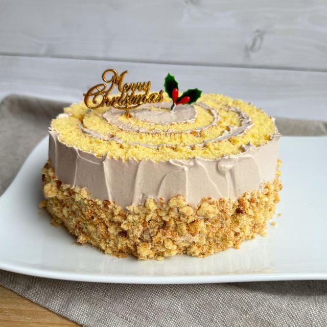 クリスマスケーキにぴったり🎄ロールケーキ生地で切り株ケーキ作りました♡【ロールケーキのレシピもあります】