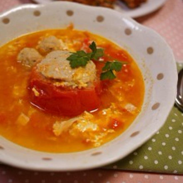 生姜でぽかぽか♪丸ごとトマトの肉詰めスープ＆【掲載】楽天レシピさんの今日のpickupレシピ