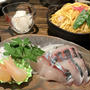 瀬戸内海産マダイのほぐし身入り混ぜ寿司、宇和海産シマアジとアコヤガイ貝柱の刺し身ほか。