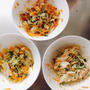 電子レンジ簡単！　３つの味付け！キャベツ、人参、豆苗でサラダ、ナムル、お浸し　お弁当の隙間おかず