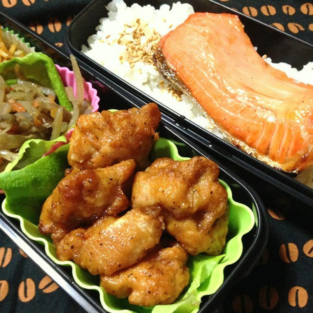 ＜息子のお弁当＞と息子作＜鮭ときのこのミルクリゾット＞