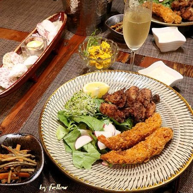 ◆唐揚げと海老フライでおうちごはん♪～ゆるやか糖質制限中♪