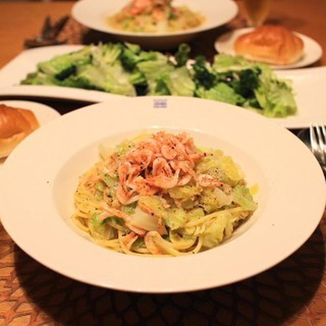 『桜エビと春キャベツのスパゲッティ』の夜ごはん。