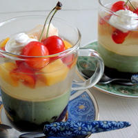季節の果物を盛り合わせて☆さくらんぼの抹茶ラテゼリー♡