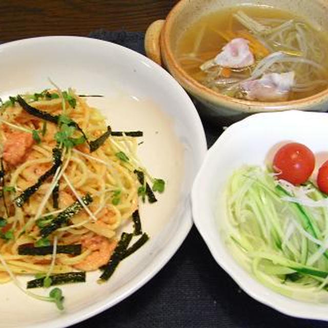 明太子スパゲティ＆抹茶チーズケーキ？？