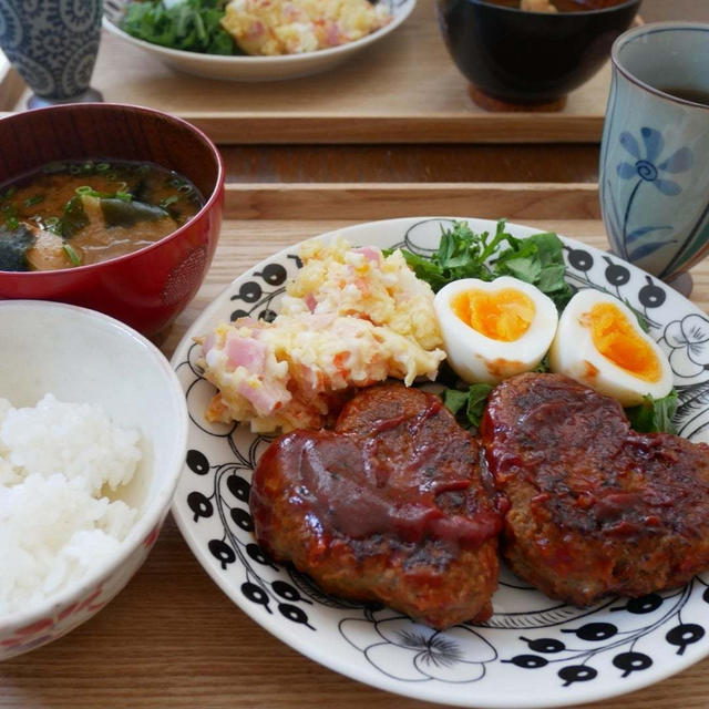 ハートのハンバーグプレート、昨日の昼ごはん#本日のおうちごはん