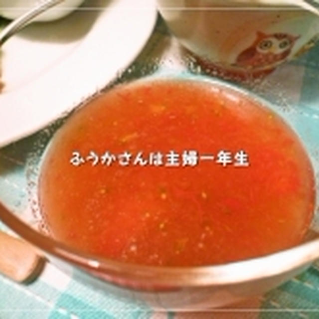 ﾄﾏﾄの冷製ｽｰﾌﾟとｺﾞｰﾔﾁｬﾝﾌﾟﾙｰのﾚｼﾋﾟ