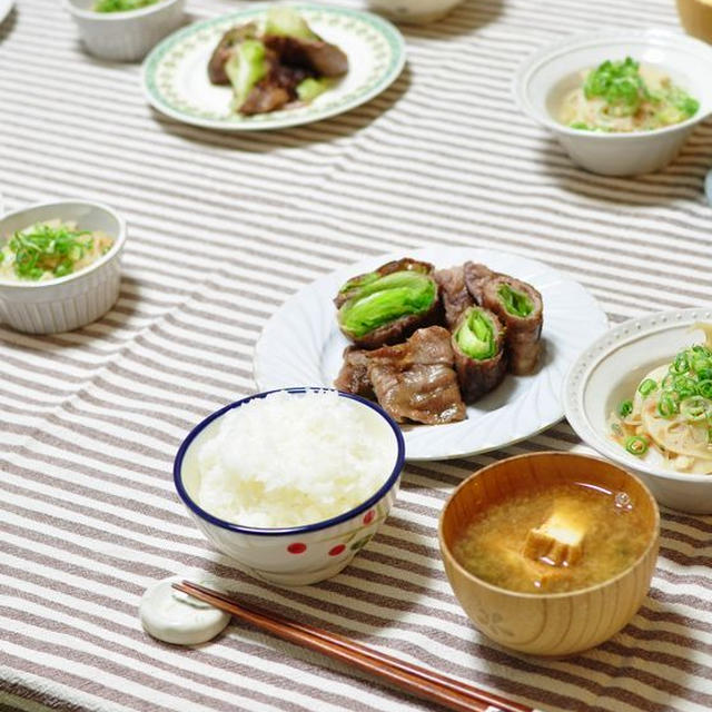 牛しゃぶのレタス巻きと蓮根と春雨のしっとり煮