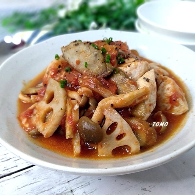 野菜高騰救済レシピ♪根野菜と鶏胸肉のトマト缶炒め煮