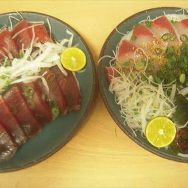 ブリとカツオのお刺身と大根の漬物