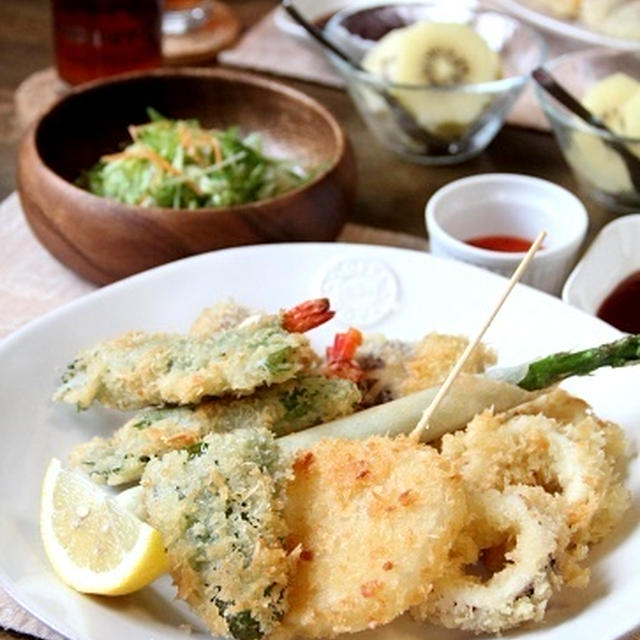 フライ盛り合わせとアスパラ春巻き。レシピブログ、今日のイチオシ！掲載。