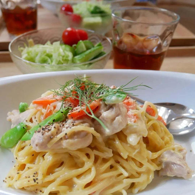 チキンとしょうがのワンパンパスタ、昨日の晩ごはん#本日のおうちごはん