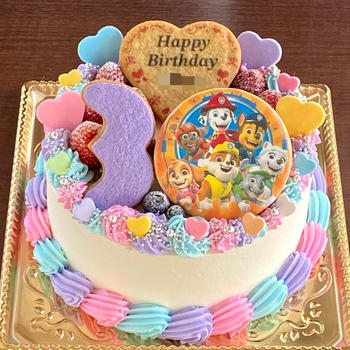 【パウパトロールのケーキ】ユニコーンカラーが可愛いデコ♡