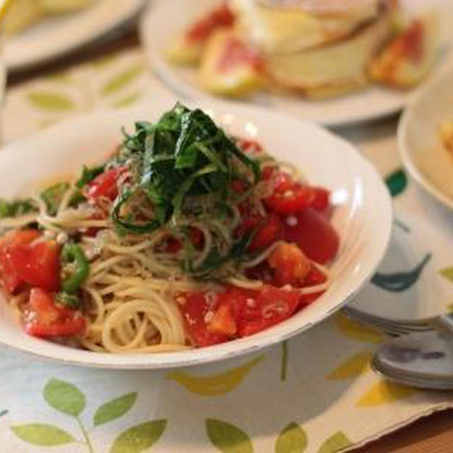 ゆく夏を惜しむ夏のメニュー～てづくりめんつゆの和風？冷製パスタ～