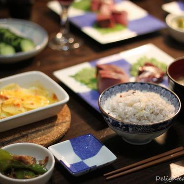 ブリ刺しとこづゆ風汁物など晩ごはん