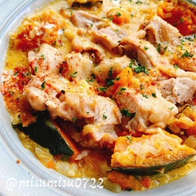 【無水シチュー】鶏もも肉の南瓜シチュー(動画レシピ)/Pumpkin stew with chicken.