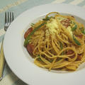 ウインナーとピーマンのピザソースパスタ