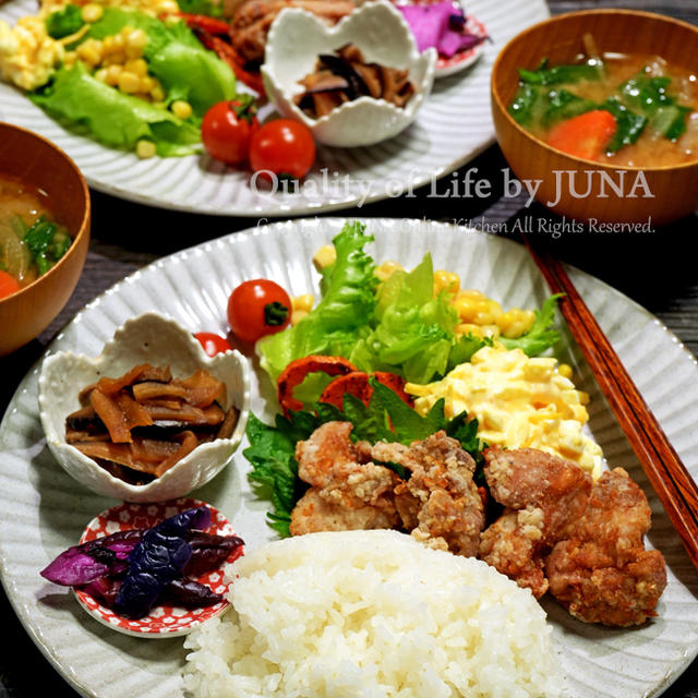から揚げワンプレート、JUNA夫さん抜歯後のごはん