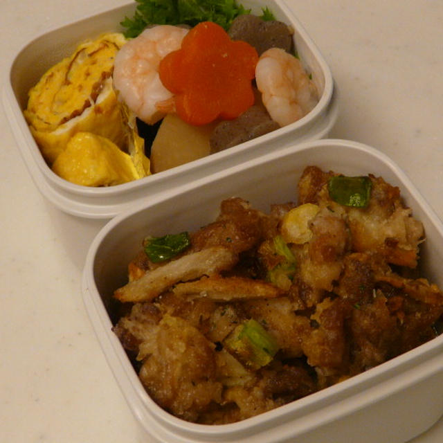 お弁当（豚肉と蓮根＆ゴボウのかき揚げ）