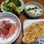 白身魚の香草パン粉焼き。きつねうどん。花束
