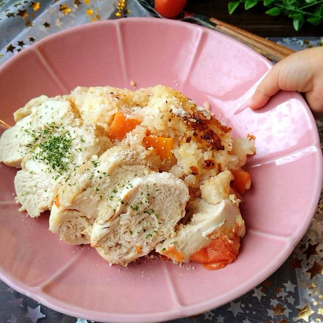 炊飯器で食卓海外旅行☆鶏むね肉と大根のトマトガーリック風カオマンガイ