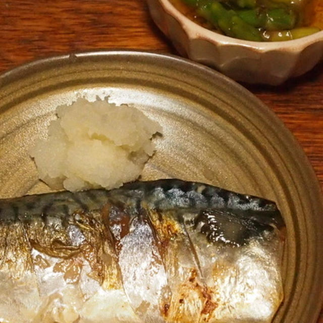 塩サバ焼きとアスパラのおひたし