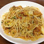 お昼は久しぶりに「シーフードトマトスパゲティ」