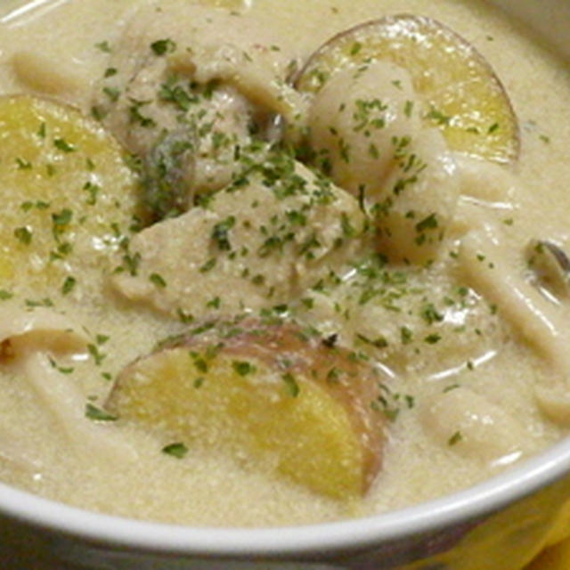 さつま芋と鶏肉の豆乳スープ(bﾟv`*)