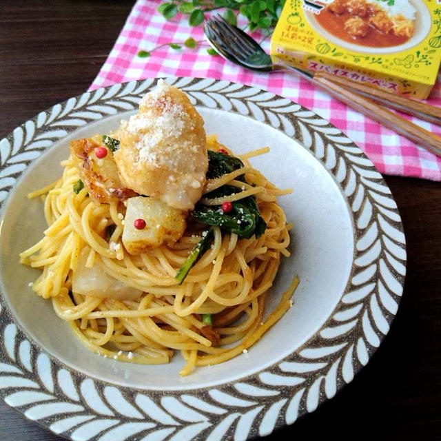 カブを丸ごと使って☆鶏むね肉とカブのチーズカレーパスタ〜スパイスカレーベース〜