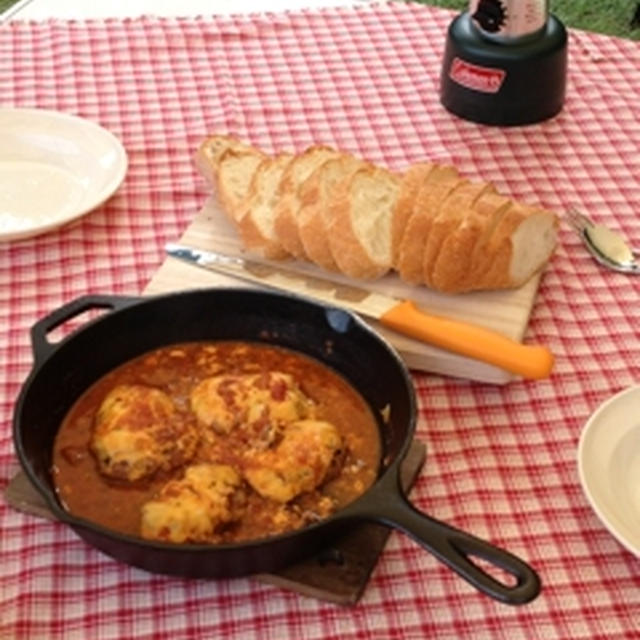 オートキャンプでイタリアンハンバーグ