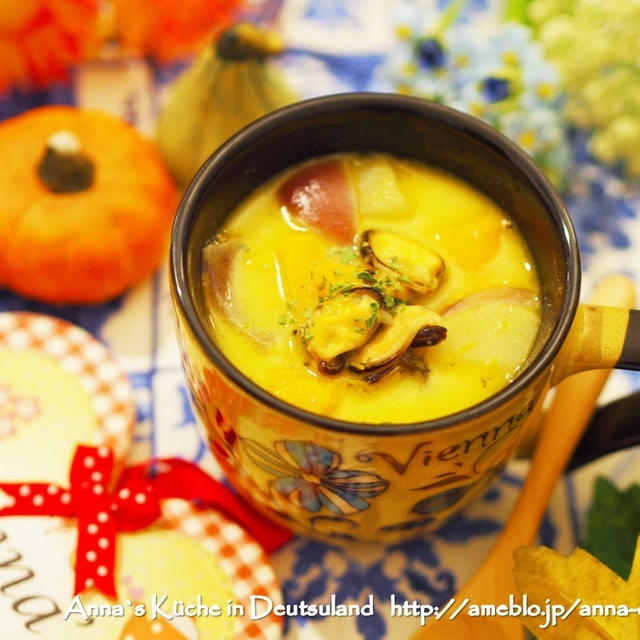 【副菜】お家でほっこり簡単カフェ風スープ♡ かぼちゃのクラムチャウダー とドイツのクリスマス