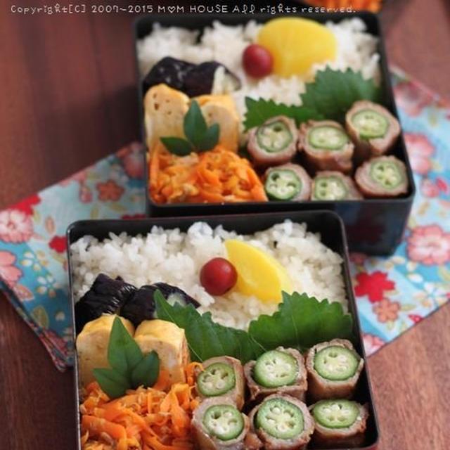 丸オクラの肉巻き ✿ へちまの麻婆♪