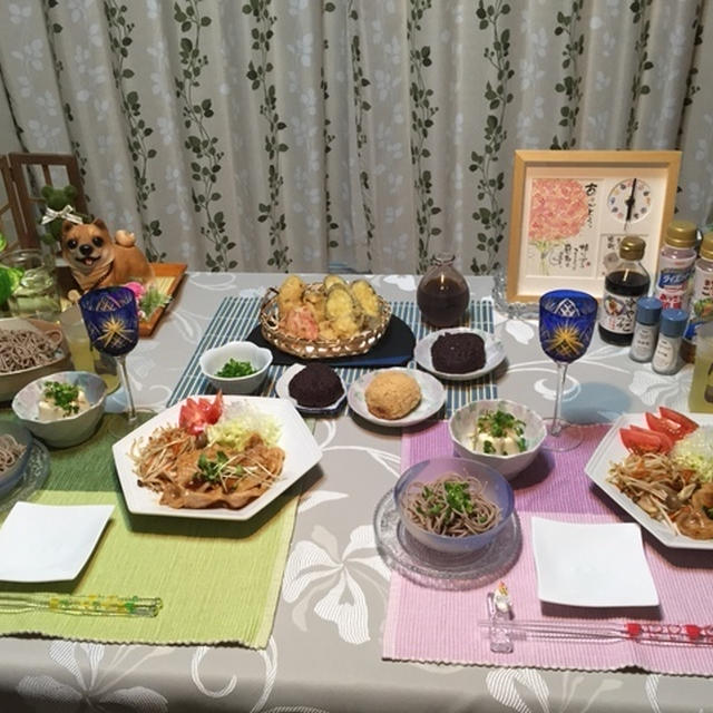 豚の生姜焼きとお宝の薩摩切子のペアグラス