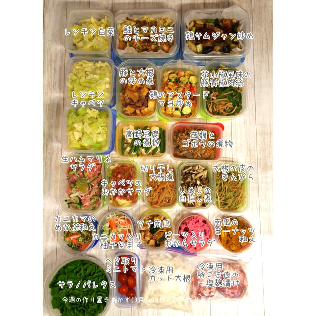 ♡♡今週の作り置きおかず(3月3w)♡♡残業対策の5日分。今回レシピは省略です...