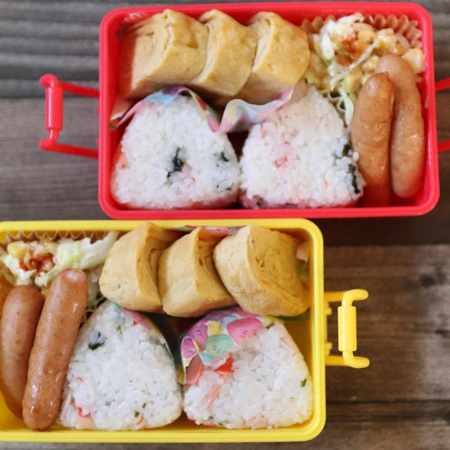 冷凍しておいた卵焼きで春休みの姉妹弁当＼(^o^)／