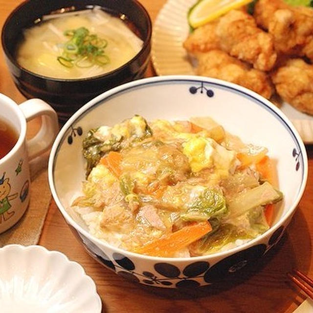 ツナ缶使用で１５分！６３７円＊白菜とツナの中華丼定食