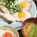 ■THE・朝ご飯【真鱈のソテー／ハムエッグ／茹で空豆の天こ盛り♪】
