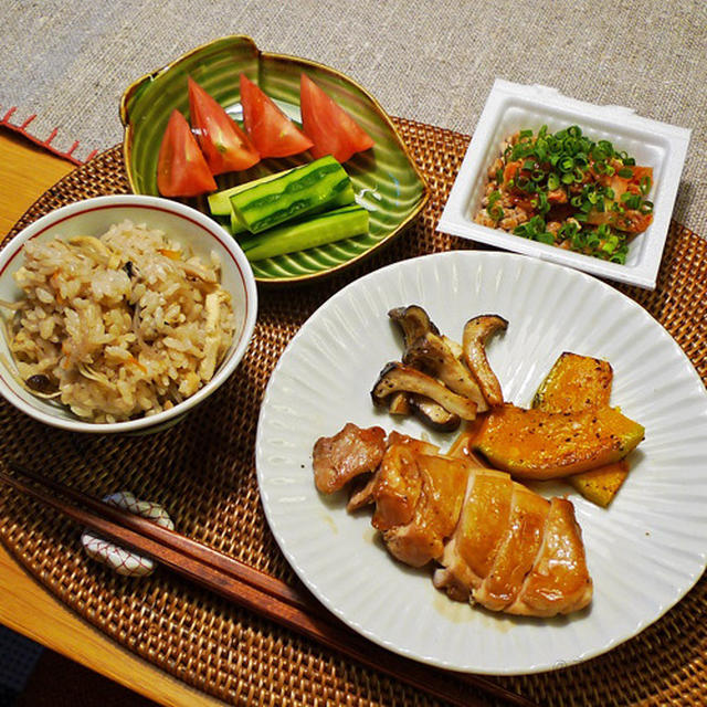 鶏の照り焼きで晩ごはん。