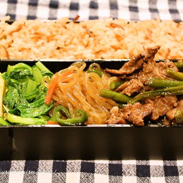 牛肉とニンニクの芽の炒め物弁当